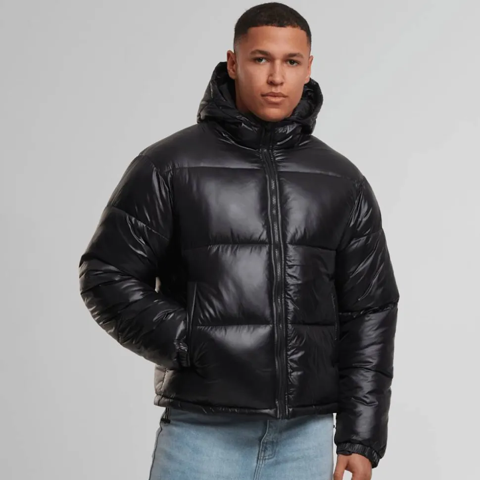 Boys Shiny Puffer Jacket With Hood