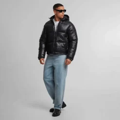 Boys Shiny Puffer Jacket With Hood