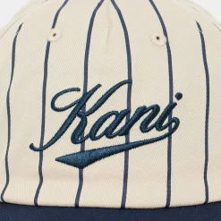Cursive Varsity Pinstripe Baseball Cap off white/dark blue