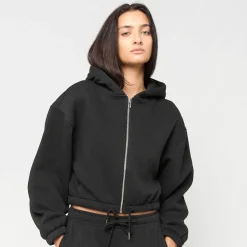 Ladies Fluffy Cropped Zip Hoodie