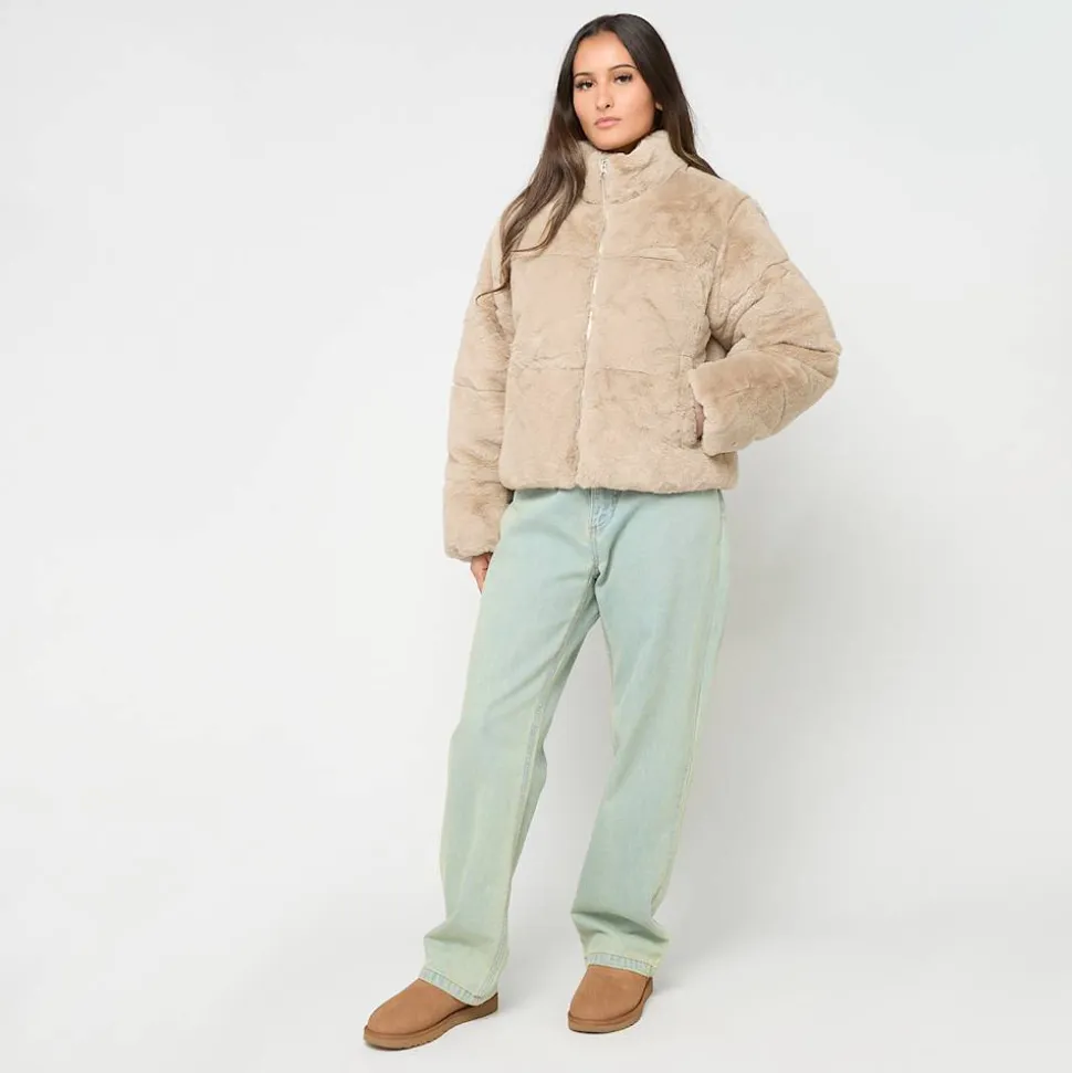 Ladies Short Faux Fur Puffer Jacket