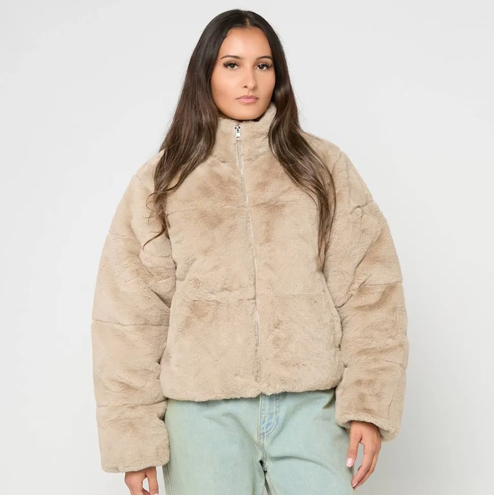 Ladies Short Faux Fur Puffer Jacket