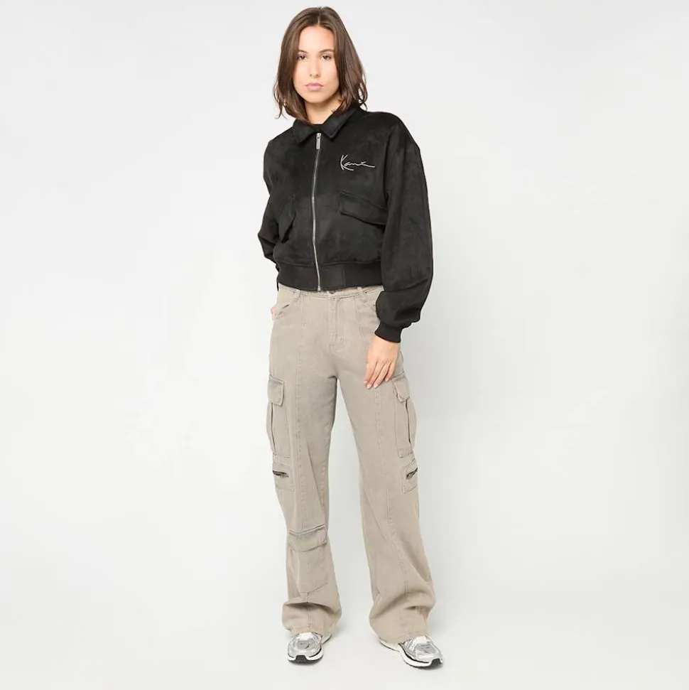 Signature Faux Suede Oversized Bomber Jacket