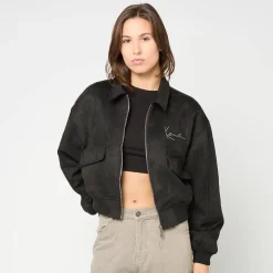 Signature Faux Suede Oversized Bomber Jacket