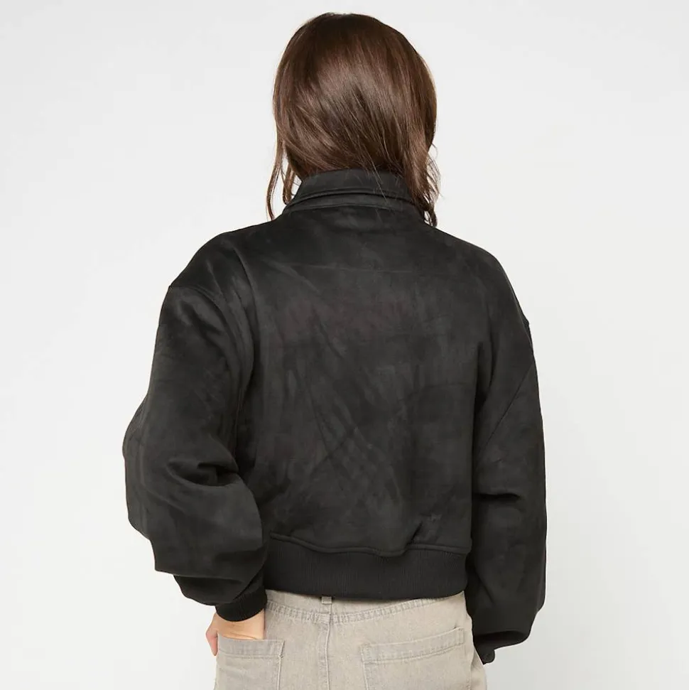 Signature Faux Suede Oversized Bomber Jacket