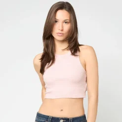 Slogan Rib Cropped Racer Top